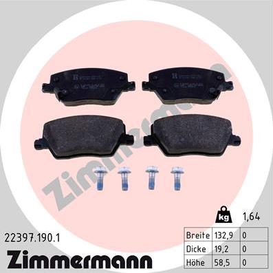 Zimmermann 22397.190.1 - Тормозные колодки, дисковые, комплект avtokuzovplus.com.ua