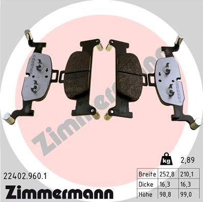 Zimmermann 22402.960.1 - Гальмівні колодки, дискові гальма autocars.com.ua