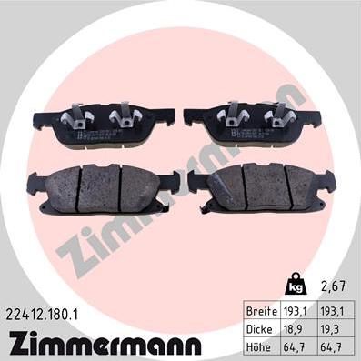 Zimmermann 22412.180.1 - Гальмівні колодки, дискові гальма autocars.com.ua