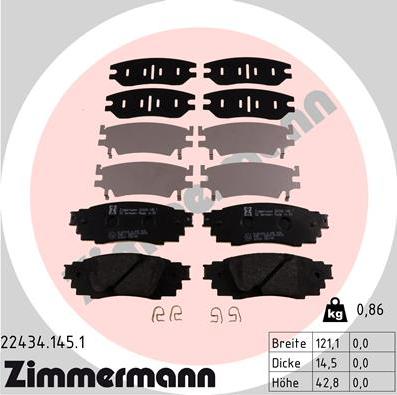 Zimmermann 22434.145.1 - Гальмівні колодки, дискові гальма autocars.com.ua