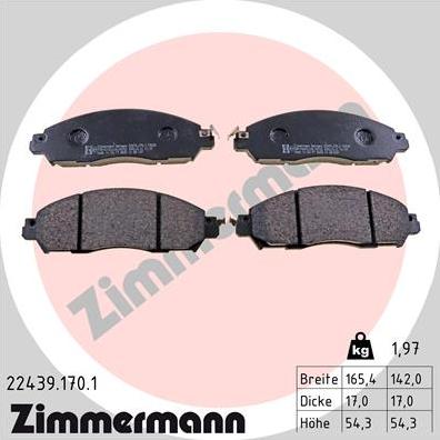 Zimmermann 22439.170.1 - Тормозные колодки, дисковые, комплект avtokuzovplus.com.ua
