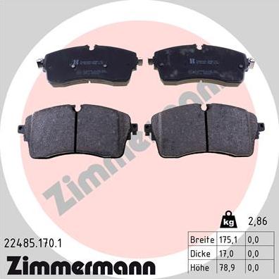 Zimmermann 22485.170.1 - Тормозные колодки, дисковые, комплект autodnr.net