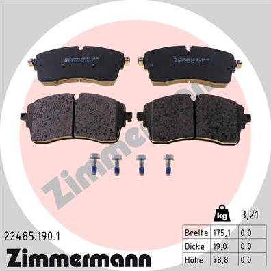 Zimmermann 22485.190.1 - Тормозные колодки, дисковые, комплект autodnr.net