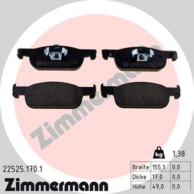 Zimmermann 22525.170.1 - Тормозные колодки, дисковые, комплект avtokuzovplus.com.ua