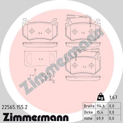 Zimmermann 22565.155.2 - Гальмівні колодки, дискові гальма autocars.com.ua