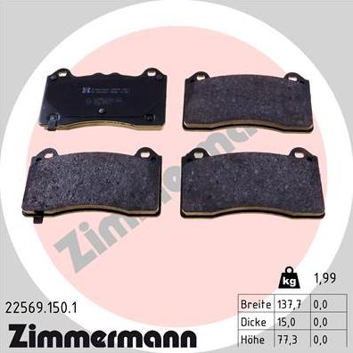 Zimmermann 22569.150.1 - Тормозные колодки, дисковые, комплект avtokuzovplus.com.ua