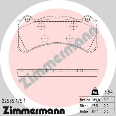 Zimmermann 22585.175.1 - Гальмівні колодки, дискові гальма autocars.com.ua