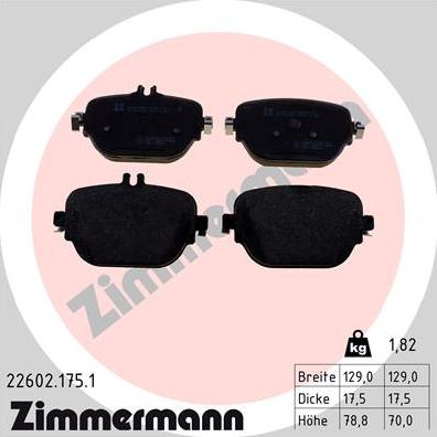 Zimmermann 22602.175.1 - Гальмівні колодки, дискові гальма autocars.com.ua