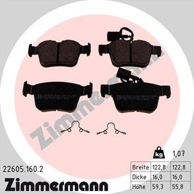 Zimmermann 22605.160.2 - Тормозные колодки, дисковые, комплект avtokuzovplus.com.ua