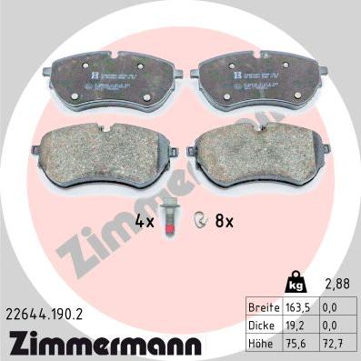 Zimmermann 22644.190.2 - Гальмівні колодки, дискові гальма autocars.com.ua