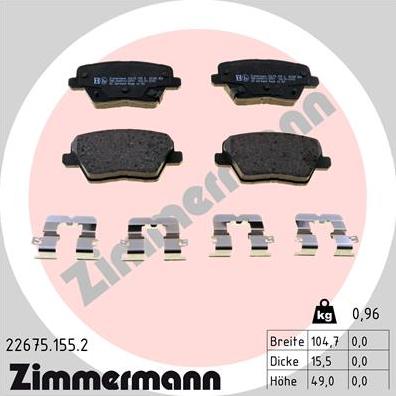 Zimmermann 22675.155.2 - Гальмівні колодки, дискові гальма autocars.com.ua