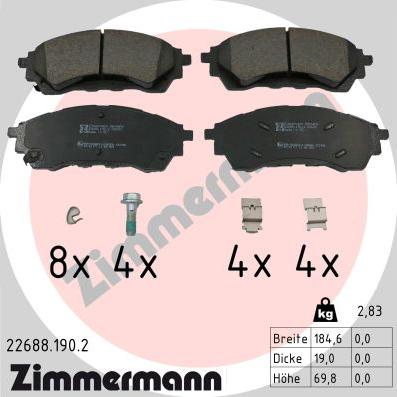 Zimmermann 22688.190.2 - Гальмівні колодки, дискові гальма autocars.com.ua