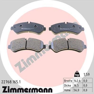 Zimmermann 22768.165.1 - Гальмівні колодки, дискові гальма autocars.com.ua
