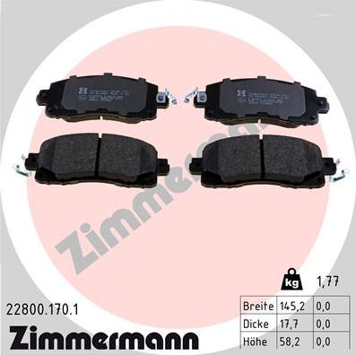 Zimmermann 22800.170.1 - Тормозные колодки, дисковые, комплект avtokuzovplus.com.ua