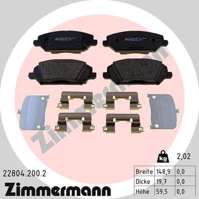 Zimmermann 22804.200.2 - Тормозные колодки, дисковые, комплект avtokuzovplus.com.ua