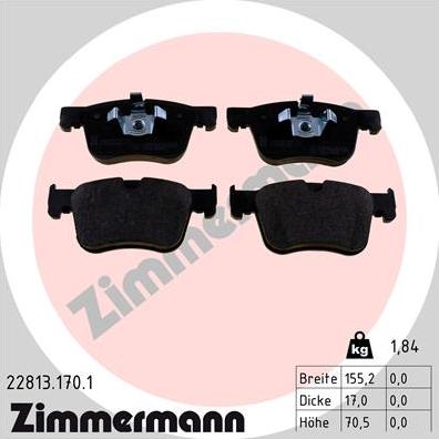 Zimmermann 22813.170.1 - Тормозные колодки, дисковые, комплект autodnr.net