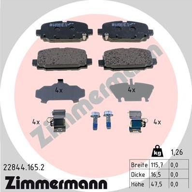 Zimmermann 22844.165.2 - Гальмівні колодки, дискові гальма autocars.com.ua