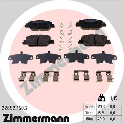 Zimmermann 22852.160.2 - Гальмівні колодки, дискові гальма autocars.com.ua
