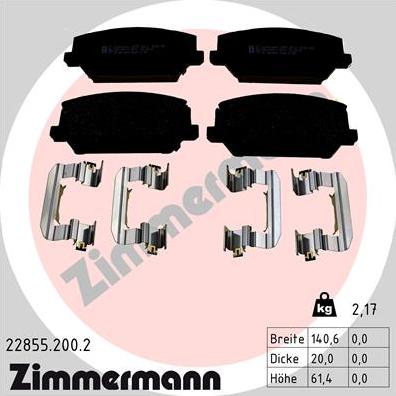 Zimmermann 22855.200.2 - Тормозные колодки, дисковые, комплект autodnr.net