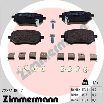 Zimmermann 22861.180.2 - Гальмівні колодки, дискові гальма autocars.com.ua