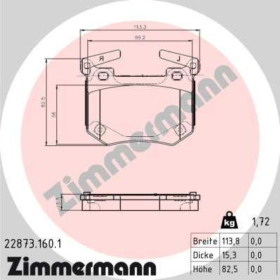 Zimmermann 22873.160.1 - Гальмівні колодки, дискові гальма autocars.com.ua