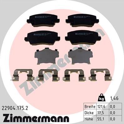 Zimmermann 22904.175.2 - Гальмівні колодки, дискові гальма autocars.com.ua