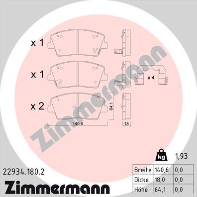 Zimmermann 22934.180.2 - Гальмівні колодки, дискові гальма autocars.com.ua
