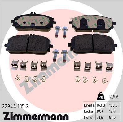 Zimmermann 22944.185.2 - Гальмівні колодки, дискові гальма autocars.com.ua