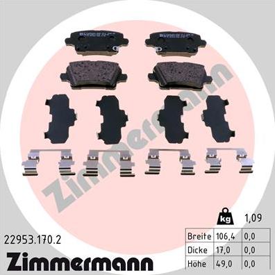 Zimmermann 22953.170.2 - Тормозные колодки, дисковые, комплект avtokuzovplus.com.ua