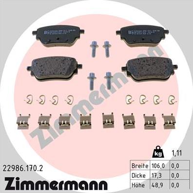 Zimmermann 22986.170.2 - Гальмівні колодки, дискові гальма autocars.com.ua