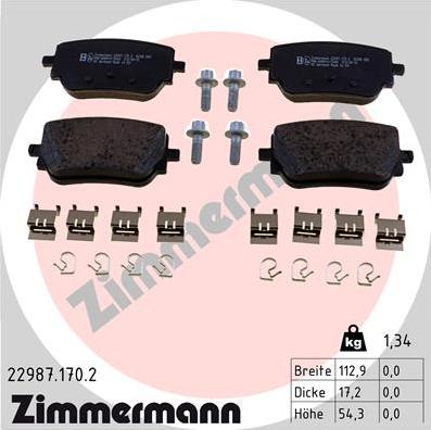 Zimmermann 22987.170.2 - Гальмівні колодки, дискові гальма autocars.com.ua