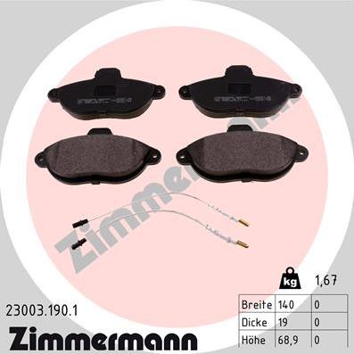 Zimmermann 23003.190.1 - Гальмівні колодки, дискові гальма autocars.com.ua