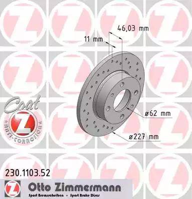 Zimmermann 230.1103.52 - Гальмівний диск autocars.com.ua