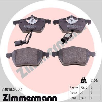 Zimmermann 23018.200.1 - Тормозные колодки, дисковые, комплект avtokuzovplus.com.ua