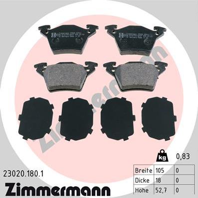 Zimmermann 23020.180.1 - Тормозные колодки, дисковые, комплект autodnr.net