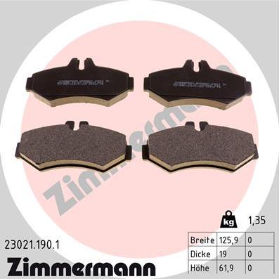 Zimmermann 23021.190.1 - Тормозные колодки, дисковые, комплект avtokuzovplus.com.ua