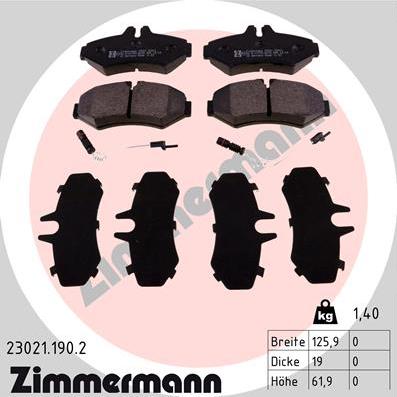 Zimmermann 23021.190.2 - Гальмівні колодки, дискові гальма autocars.com.ua