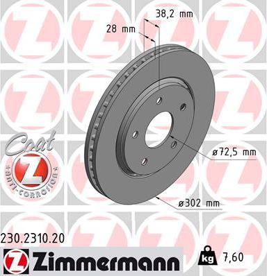 Zimmermann 230.2310.20 - Тормозной диск avtokuzovplus.com.ua