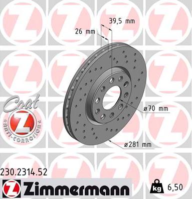 Zimmermann 230.2314.52 - Гальмівний диск autocars.com.ua