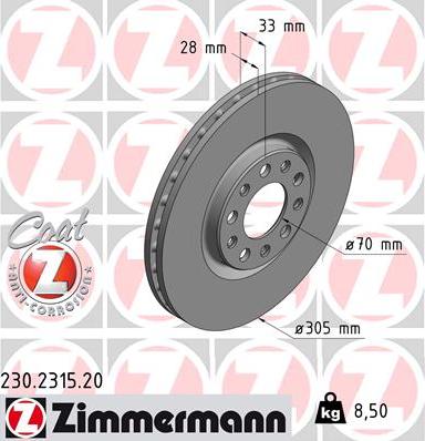 Zimmermann 230.2315.20 - Гальмівний диск autocars.com.ua