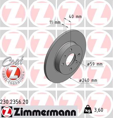 Zimmermann 230.2356.20 - Гальмівний диск autocars.com.ua