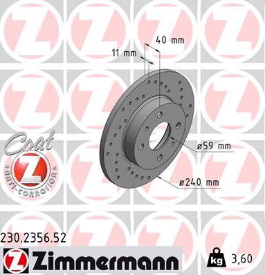 Zimmermann 230.2356.52 - Тормозной диск avtokuzovplus.com.ua