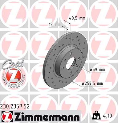 Zimmermann 230.2357.52 - Гальмівний диск autocars.com.ua