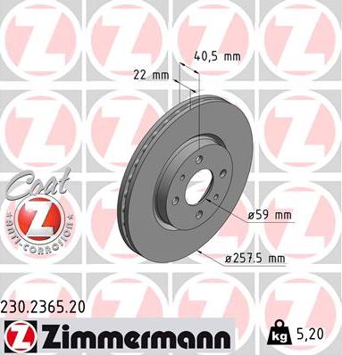 Zimmermann 230.2365.20 - Гальмівний диск autocars.com.ua