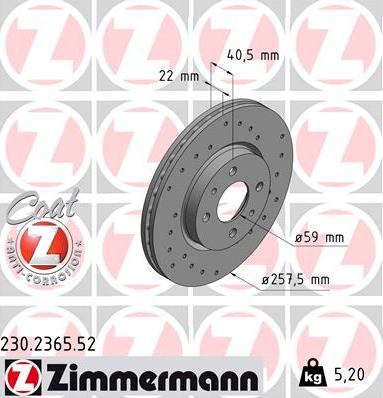 Zimmermann 230.2365.52 - Гальмівний диск autocars.com.ua