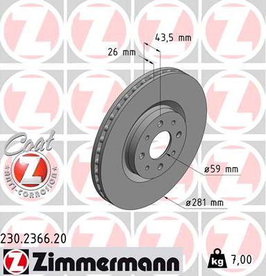 Zimmermann 230.2366.20 - Гальмівний диск autocars.com.ua