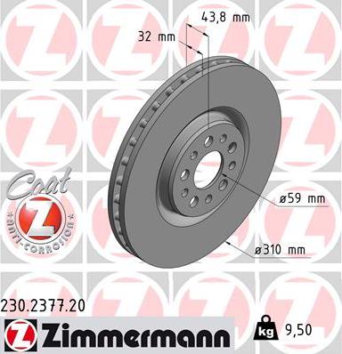 Zimmermann 230.2377.20 - Гальмівний диск autocars.com.ua