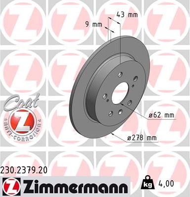 Zimmermann 230.2379.20 - Гальмівний диск autocars.com.ua