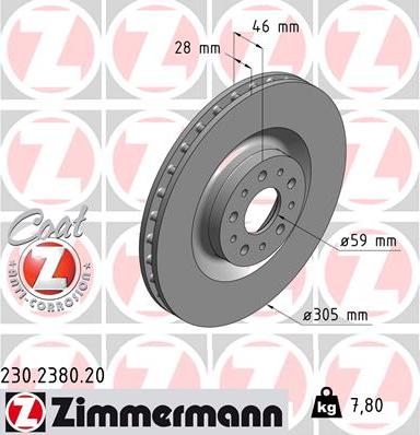 Zimmermann 230.2380.20 - Гальмівний диск autocars.com.ua