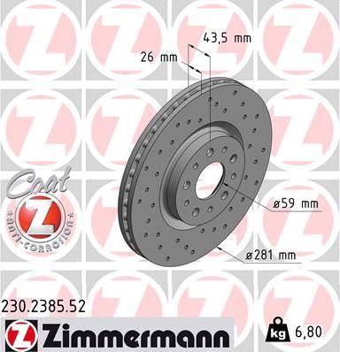 Zimmermann 230.2385.52 - Гальмівний диск autocars.com.ua